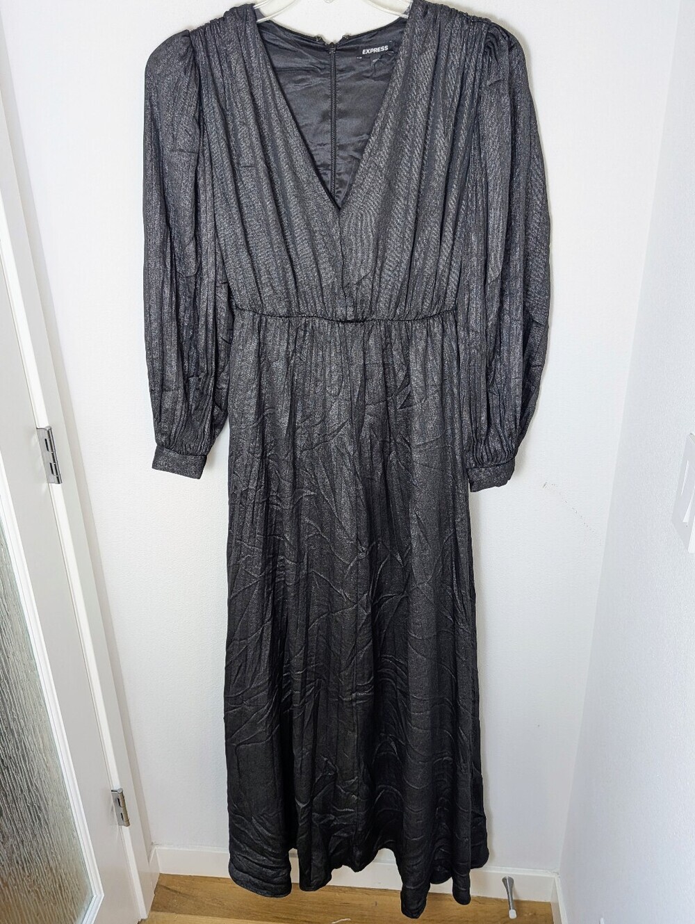 Express Maxi Dress Black Metallic Fairy Grunge Witchy Fit & Flare Sz M Formal
